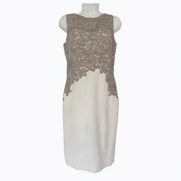 Ralph Lauren Sleeveless Lace Overlay Sheath Dress, Ivory/Taupe - Size 4 - Picture 1 of 13